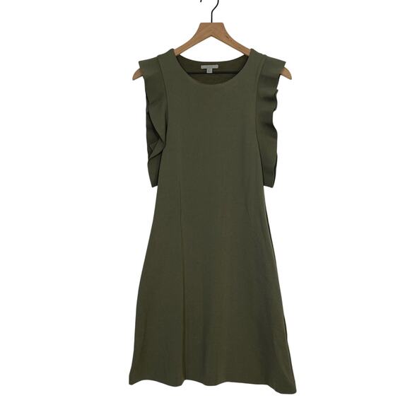 COS Sheath Dress Women's Size XS Green Ruffle Trim Crew Neck Casual Dress - Picture 1 of 8